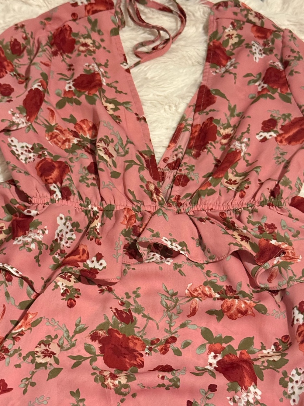 Boohoo size 4 floral ruffled burgundy pink maxi dress with slits on sides boho - Picture 3 of 11